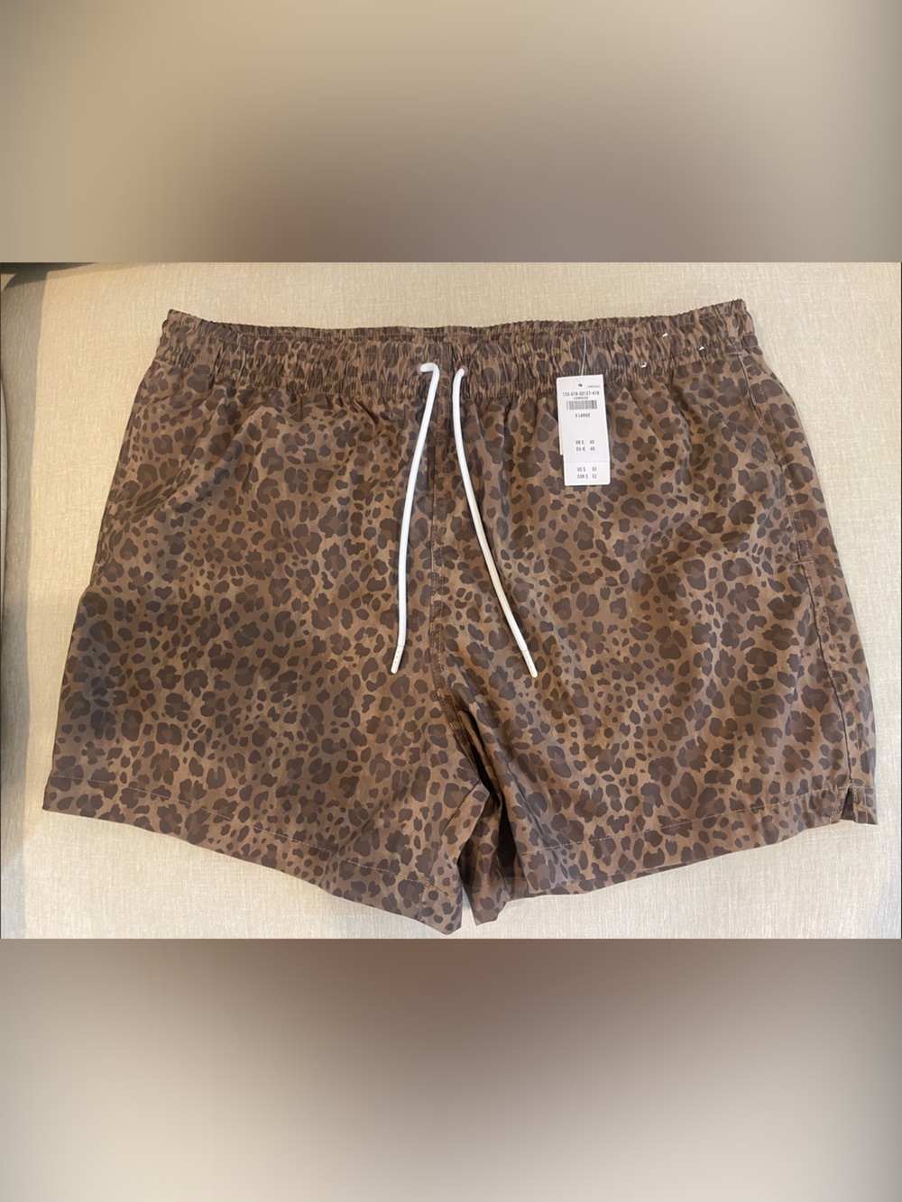 Men’s Brown Leopard Print Drawstring Swim Shorts